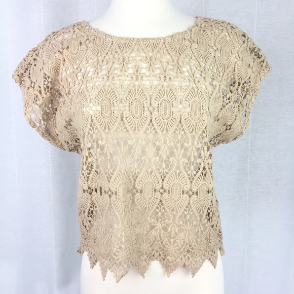 bebe Tops - Bebe Embroidered Nude Top, Dolman Short Sleeves
